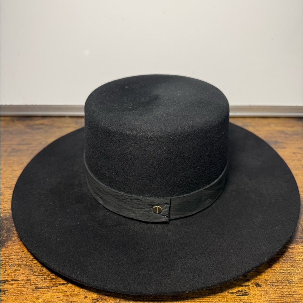 Janessa Leoné Gabrielle Hat Black 100% Wool Wide Brim Fedora - Size Small